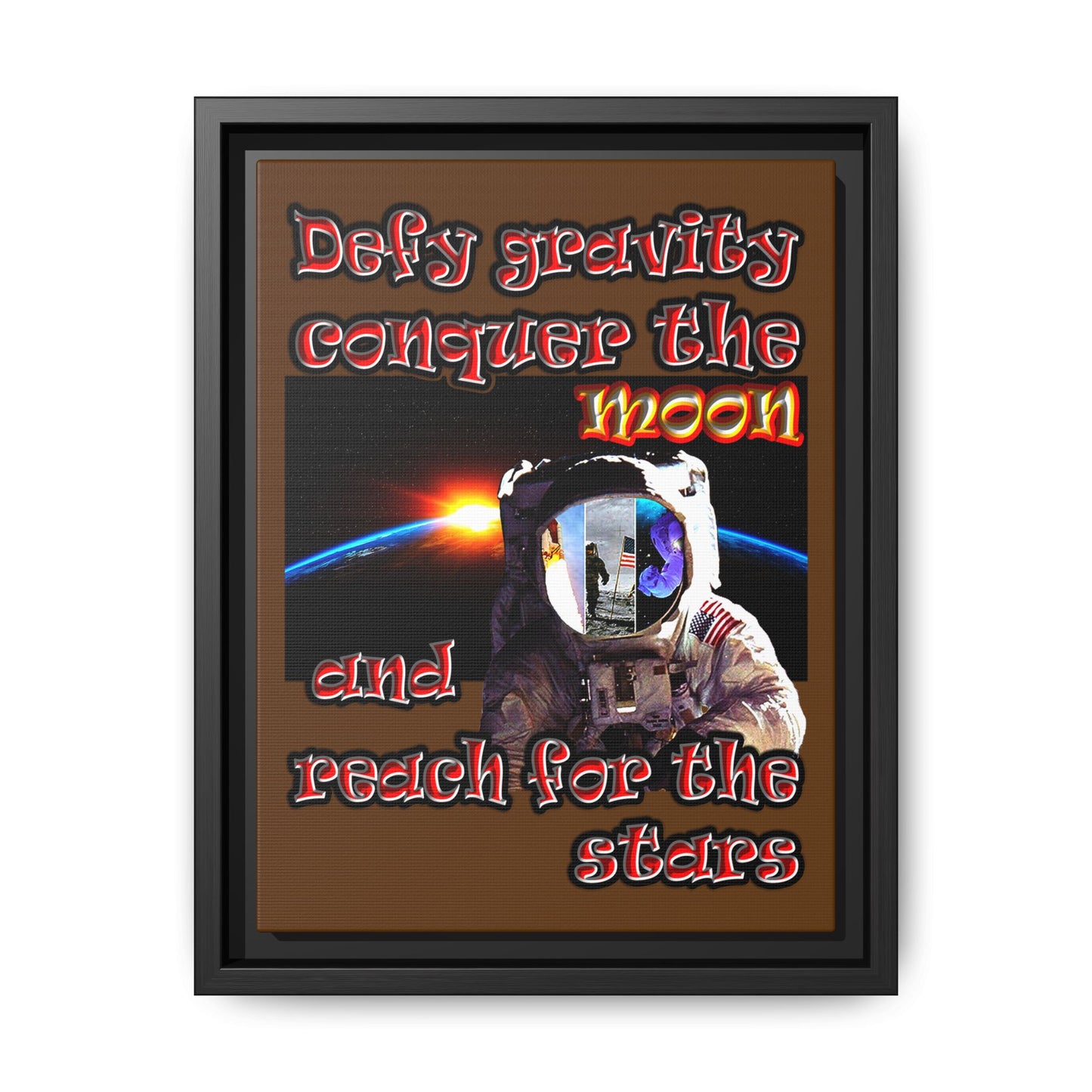 defy conquer reach - framed canvas art (brown)