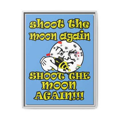 shoot the moon again - framed canvas art (light blue)
