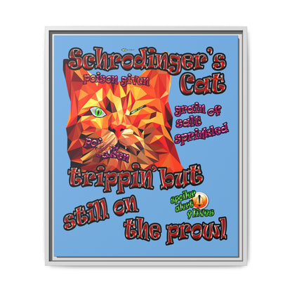 schrodinger's cat - framed canvas art (light blue)