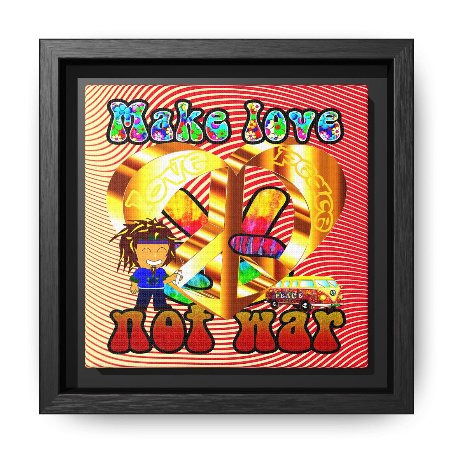 love peace - framed canvas art (yellow-orange wave)