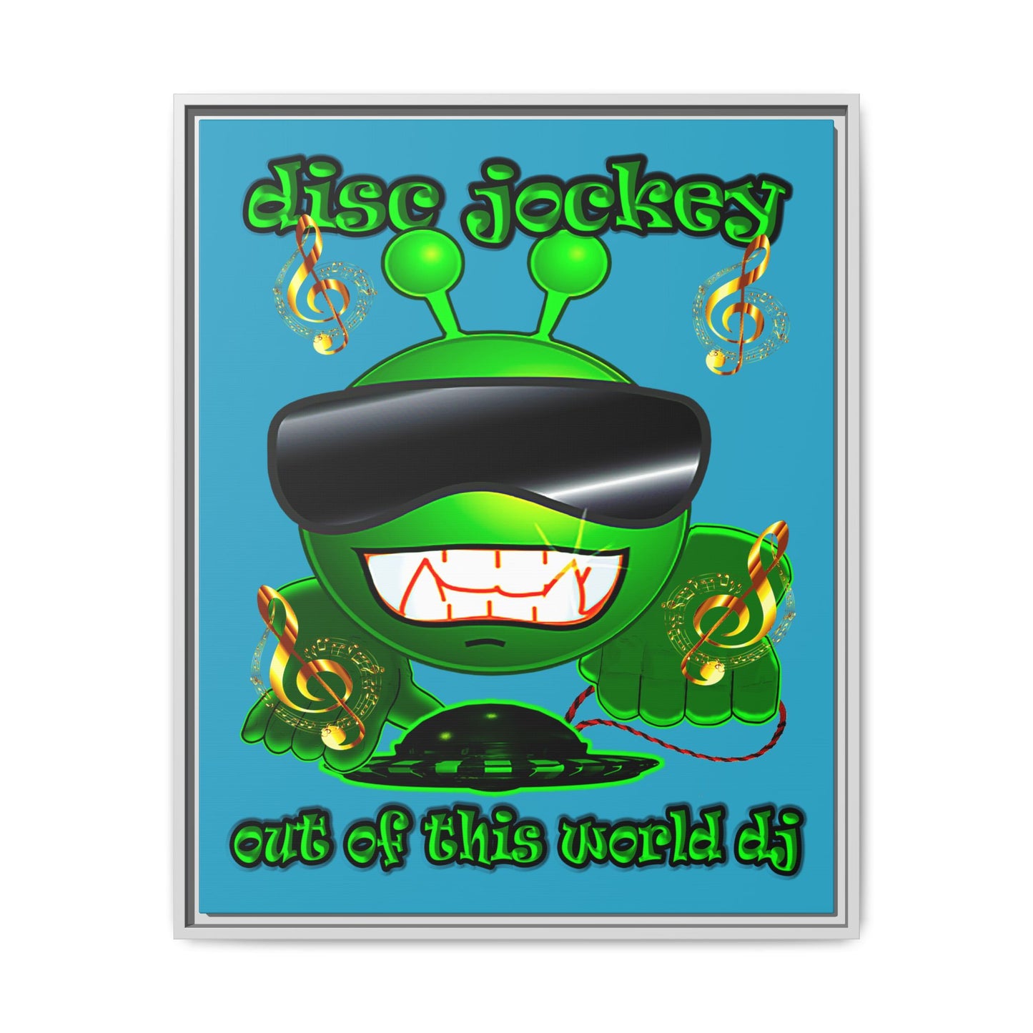 disc jockey - framed canvas art (turquoise)