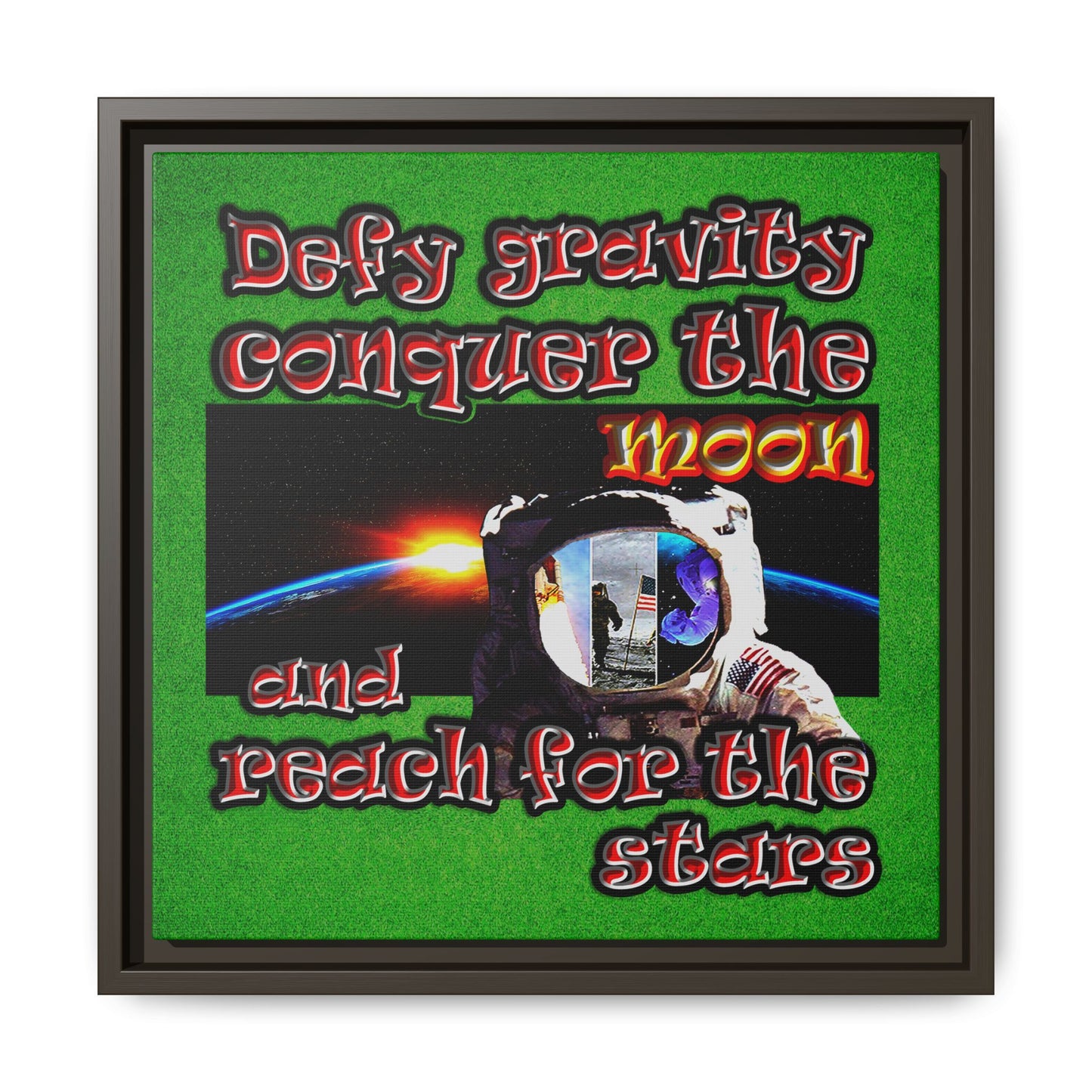 defy conquer reach - framed canvas art (green turf)
