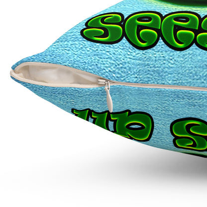 green monster - Spun Polyester Square Pillow - (faded blue)