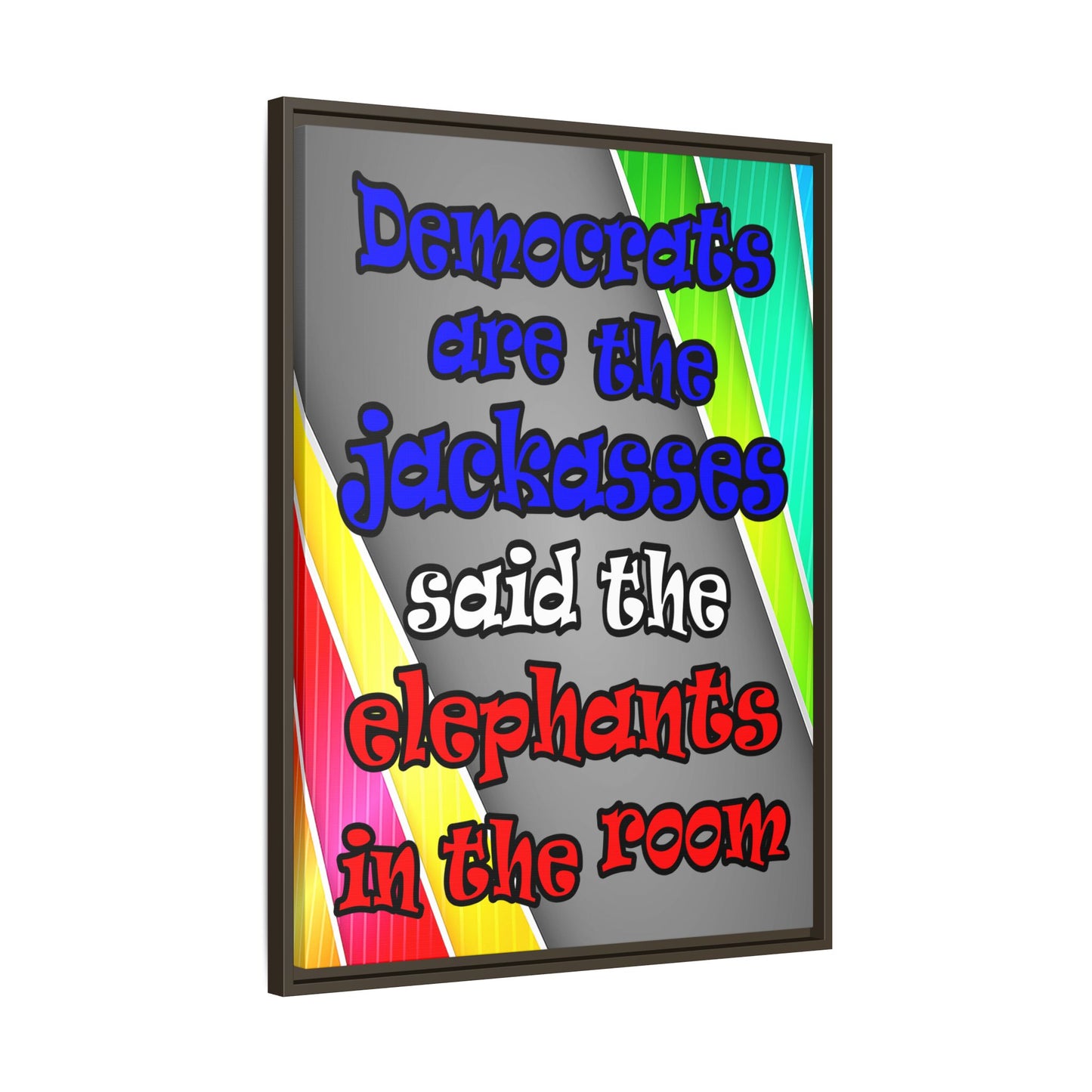 donkeys and elephants - framed canvas art (rainbow split)