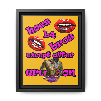 hoes b4 bros - framed canvas art (yellow)