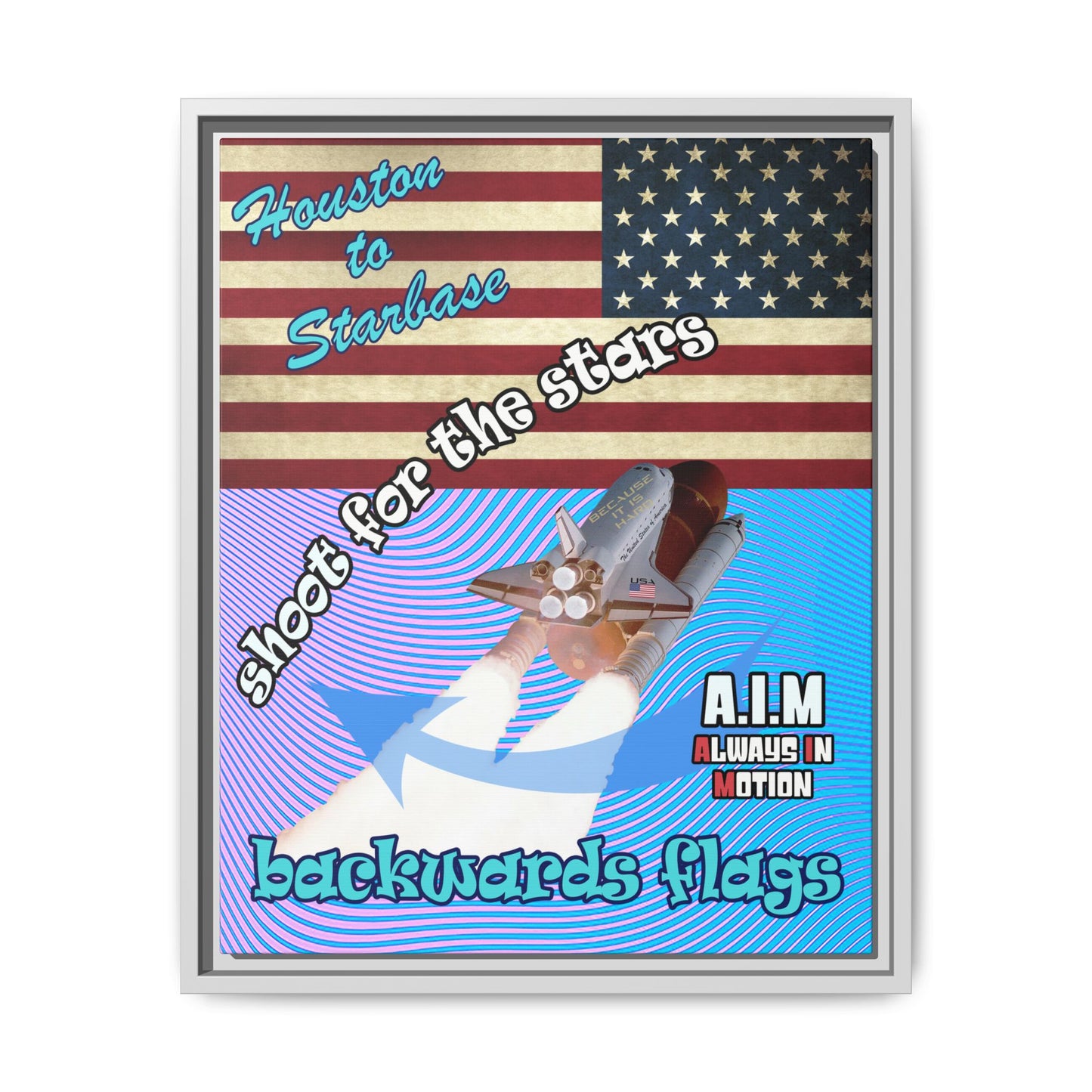 shoot for the stars - framed canvas art (light blue-purple wave)