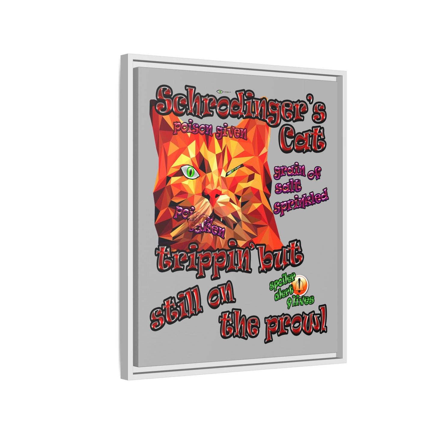 schrodinger's cat - framed canvas art (light grey)