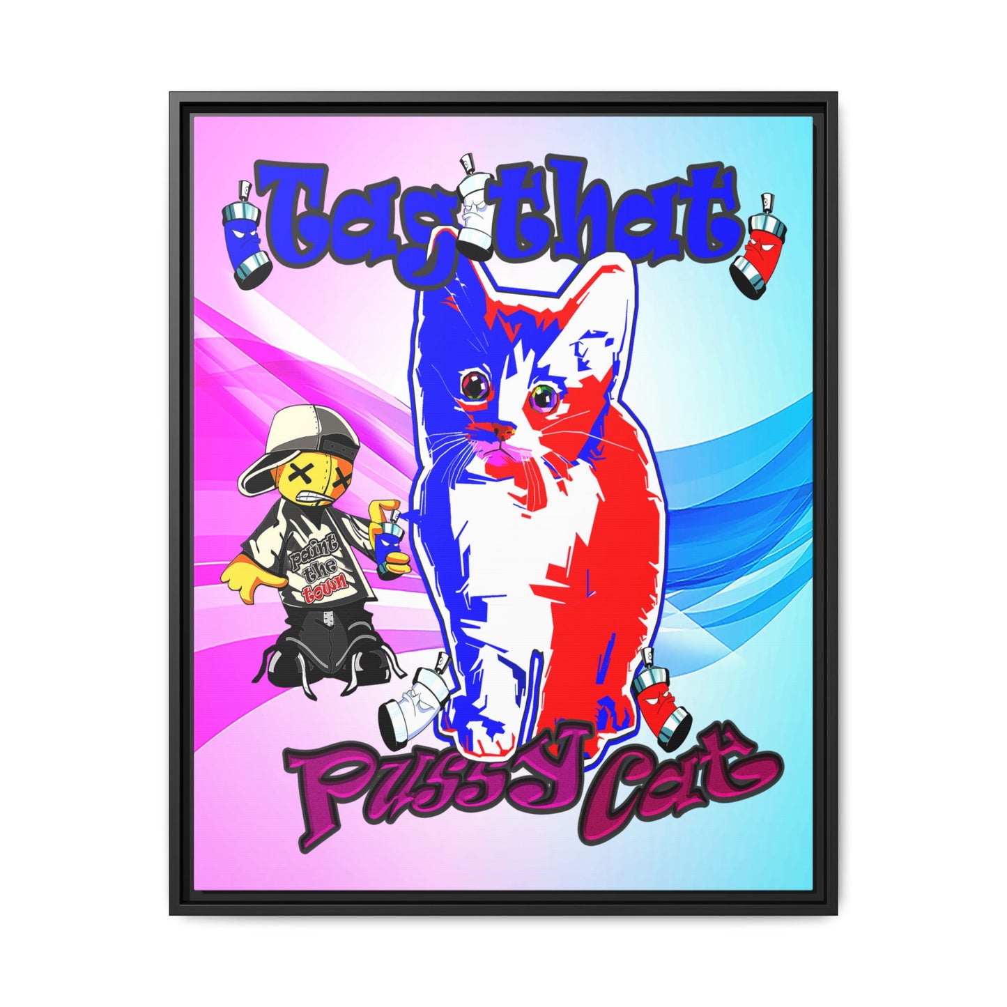 tag that - framed canvas art (light blue-pink wave)