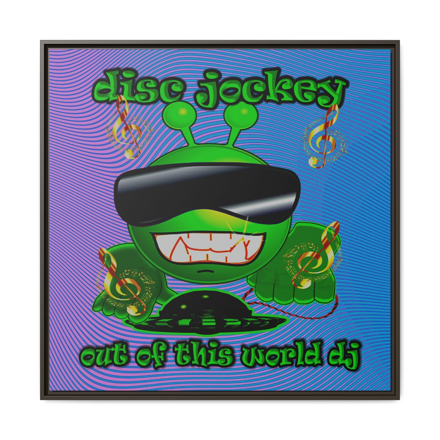 disc jockey - framed canvas art (light blue-purple wave)