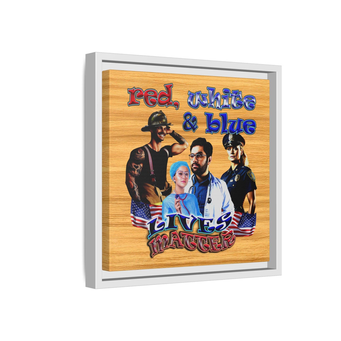 rw&b lives matter - framed canvas art (butterscotch wood finish)