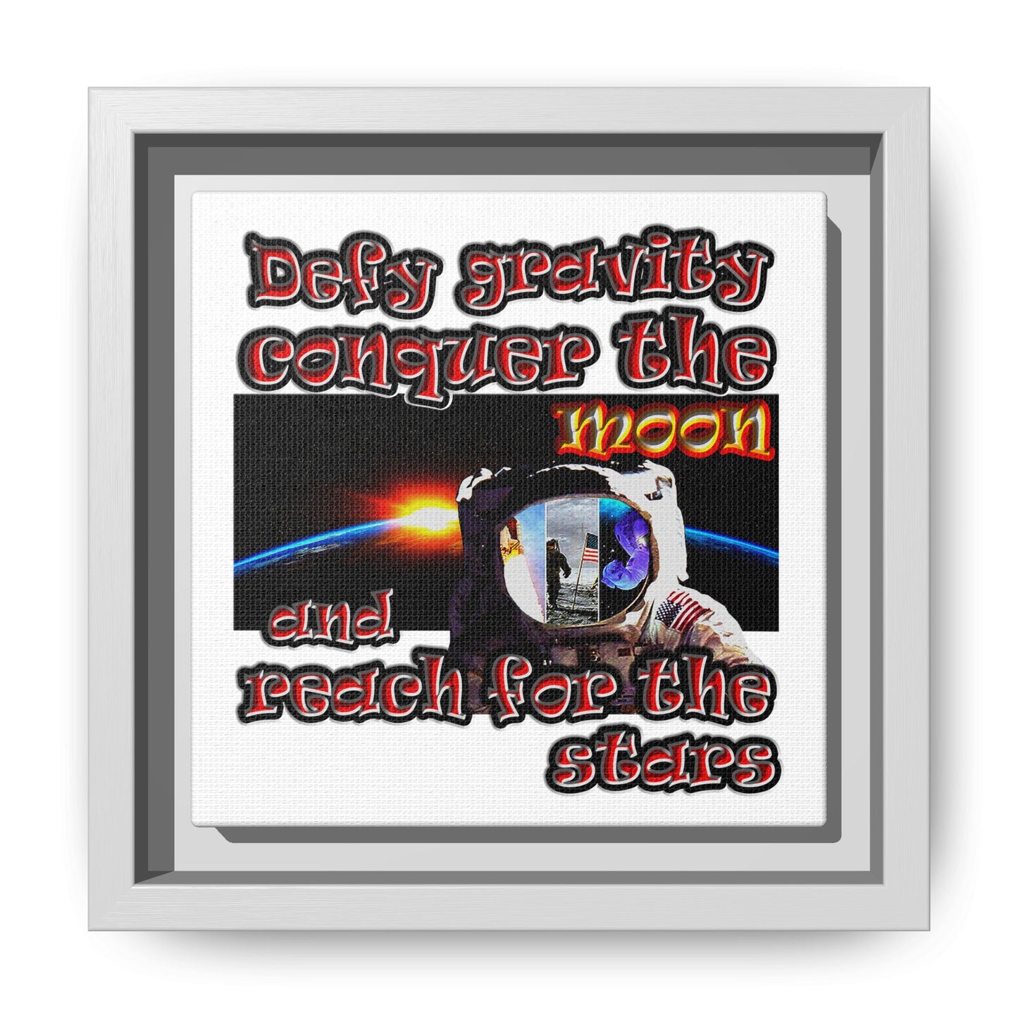 defy conquer reach - framed canvas art (white)