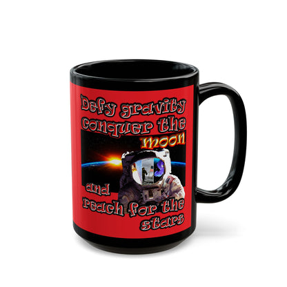 defy conquer reach - Black Mug (red)
