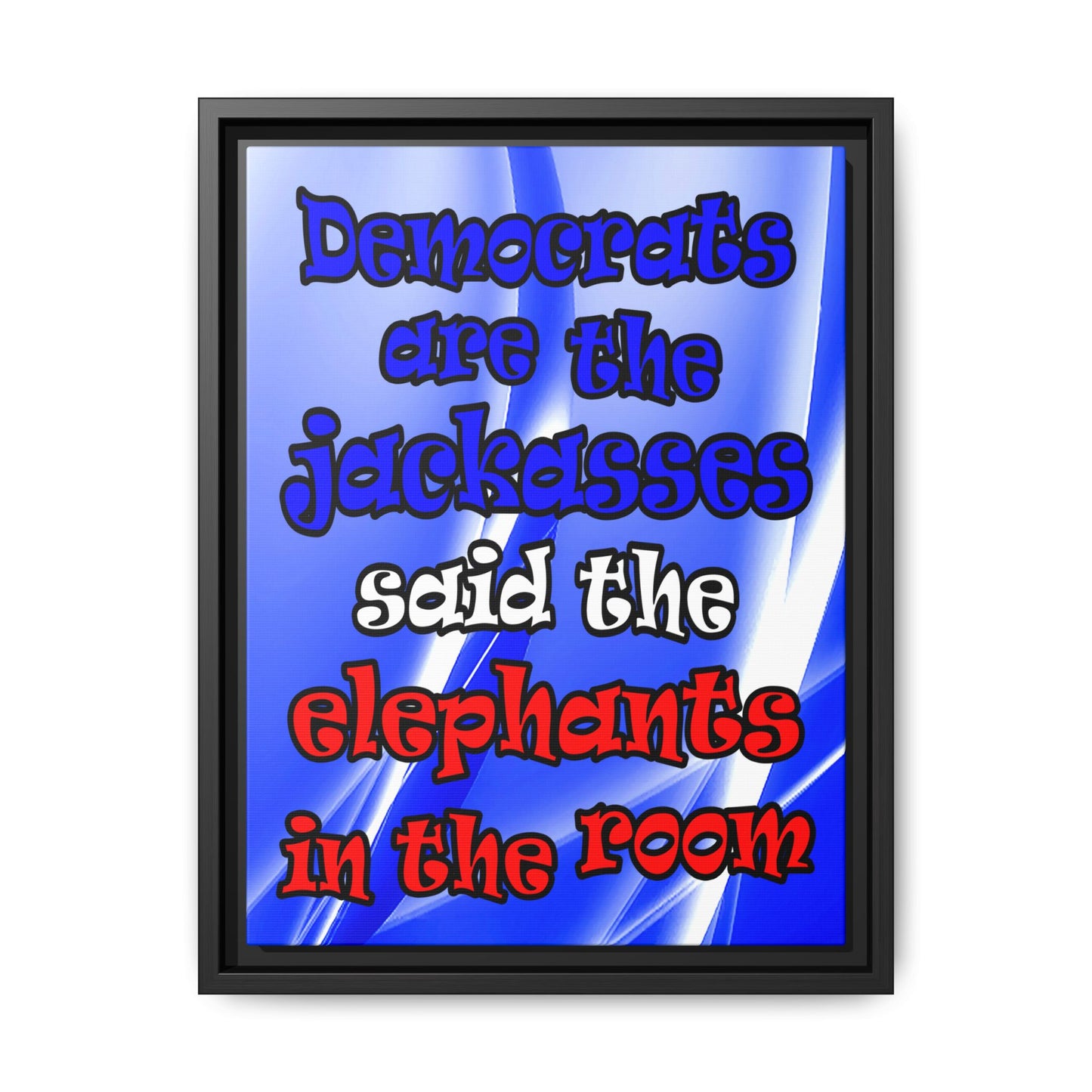 donkeys and elephants - framed canvas art (blue-white wave)