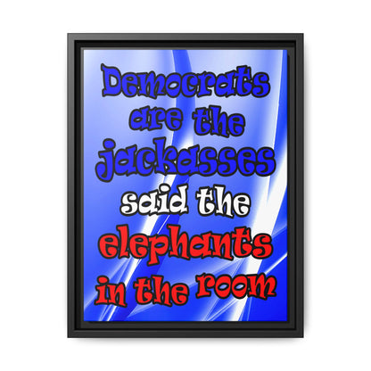 donkeys and elephants - framed canvas art (blue-white wave)