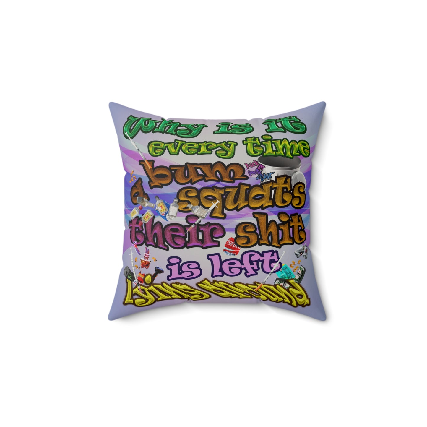 the bum's shit - Faux Suede Square Pillow - (light blue-pink wave)