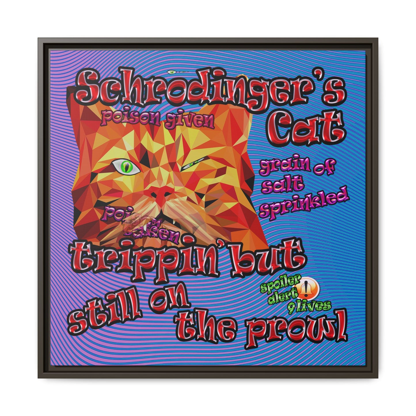 schrodinger's cat - framed canvas art (light blue-purple wave)