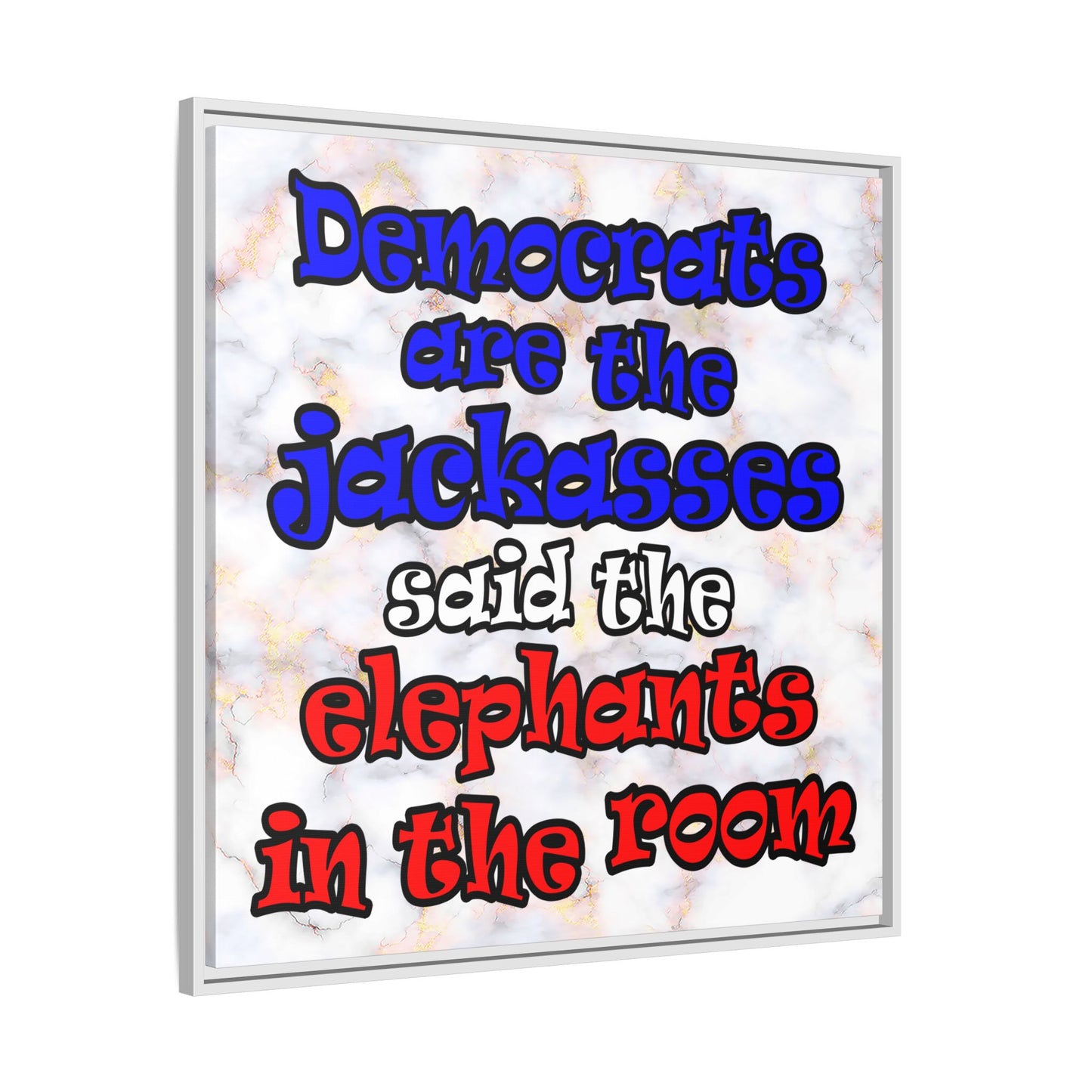 donkeys and elephants - framed canvas art (white marble)