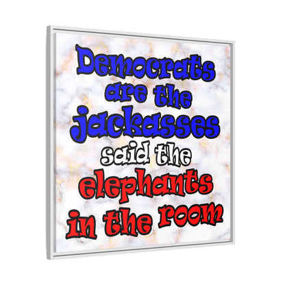 donkeys and elephants - framed canvas art (white marble)