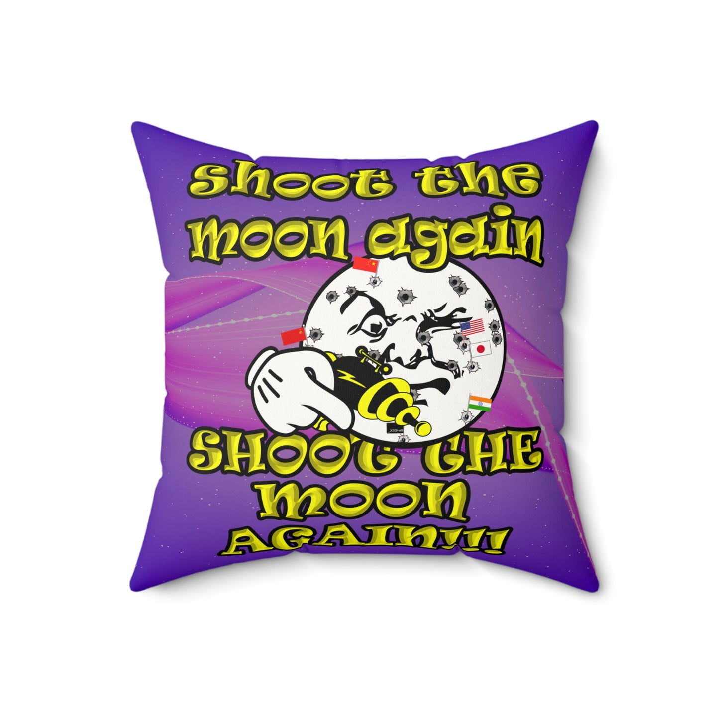 shoot the moon again - Faux Suede Square Pillow - (purple-pink wave)