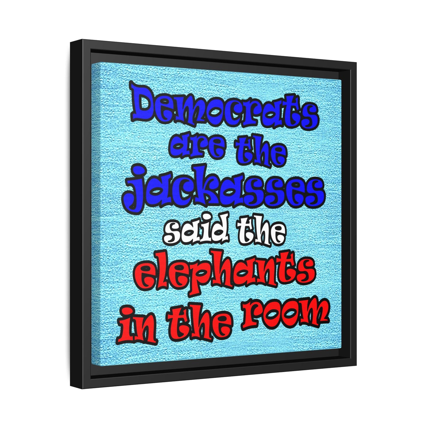 donkeys and elephants - framed canvas art (faded blue)