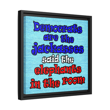 donkeys and elephants - framed canvas art (faded blue)