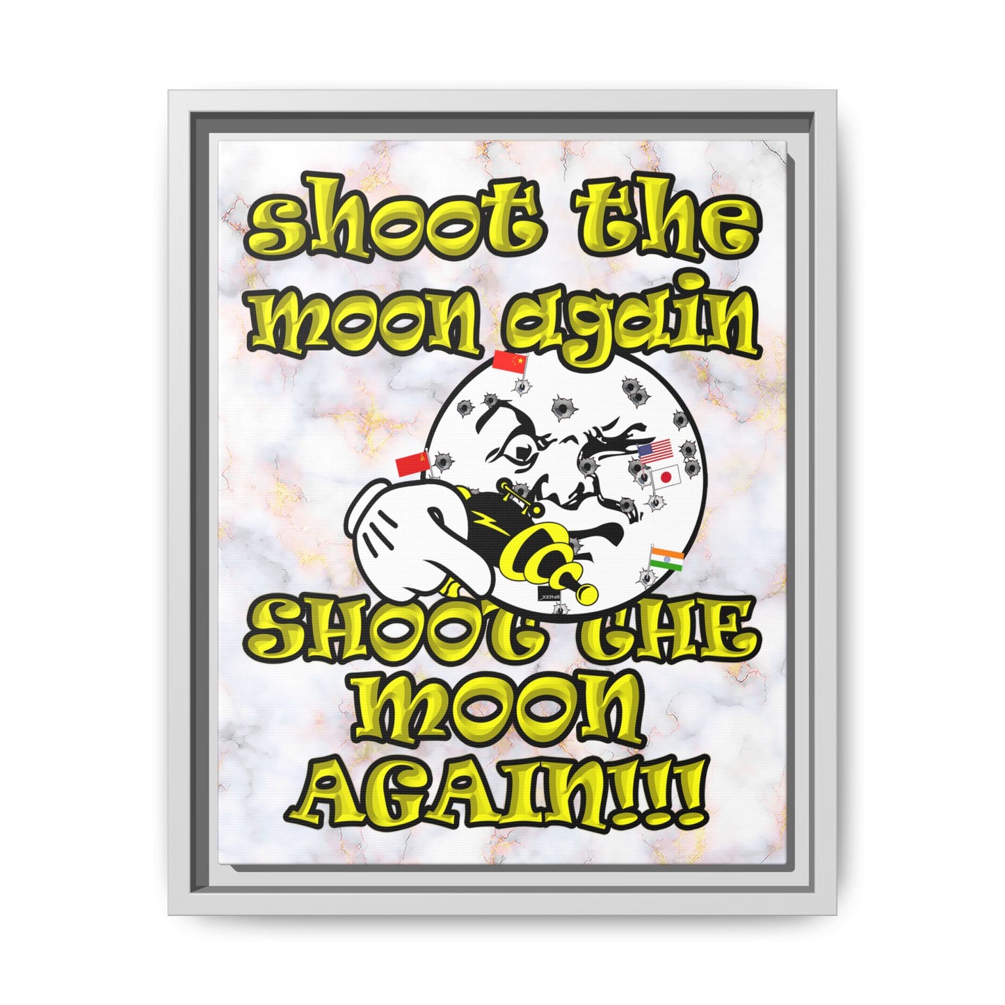 shoot the moon again - framed canvas art (white marble)