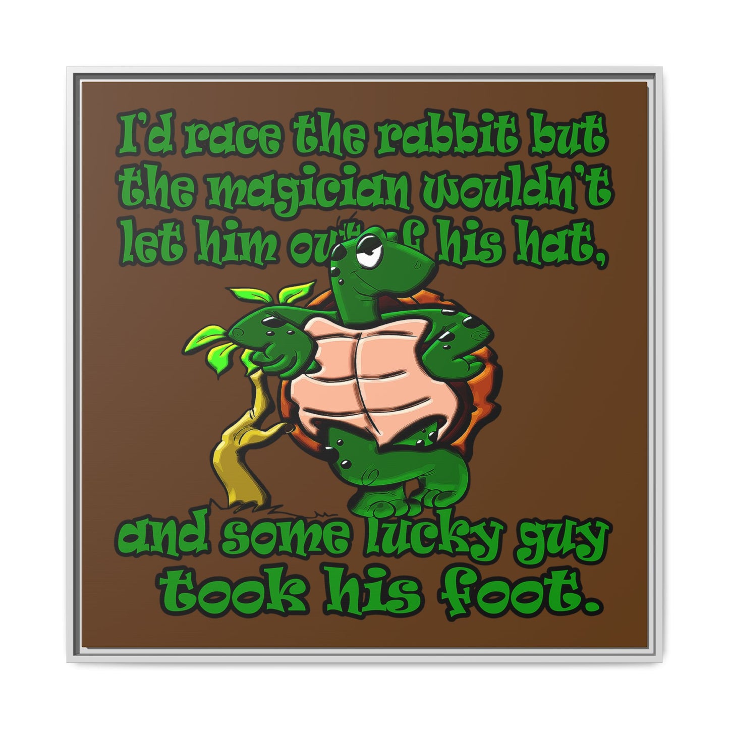 turtle race - framed canvas art (brown)