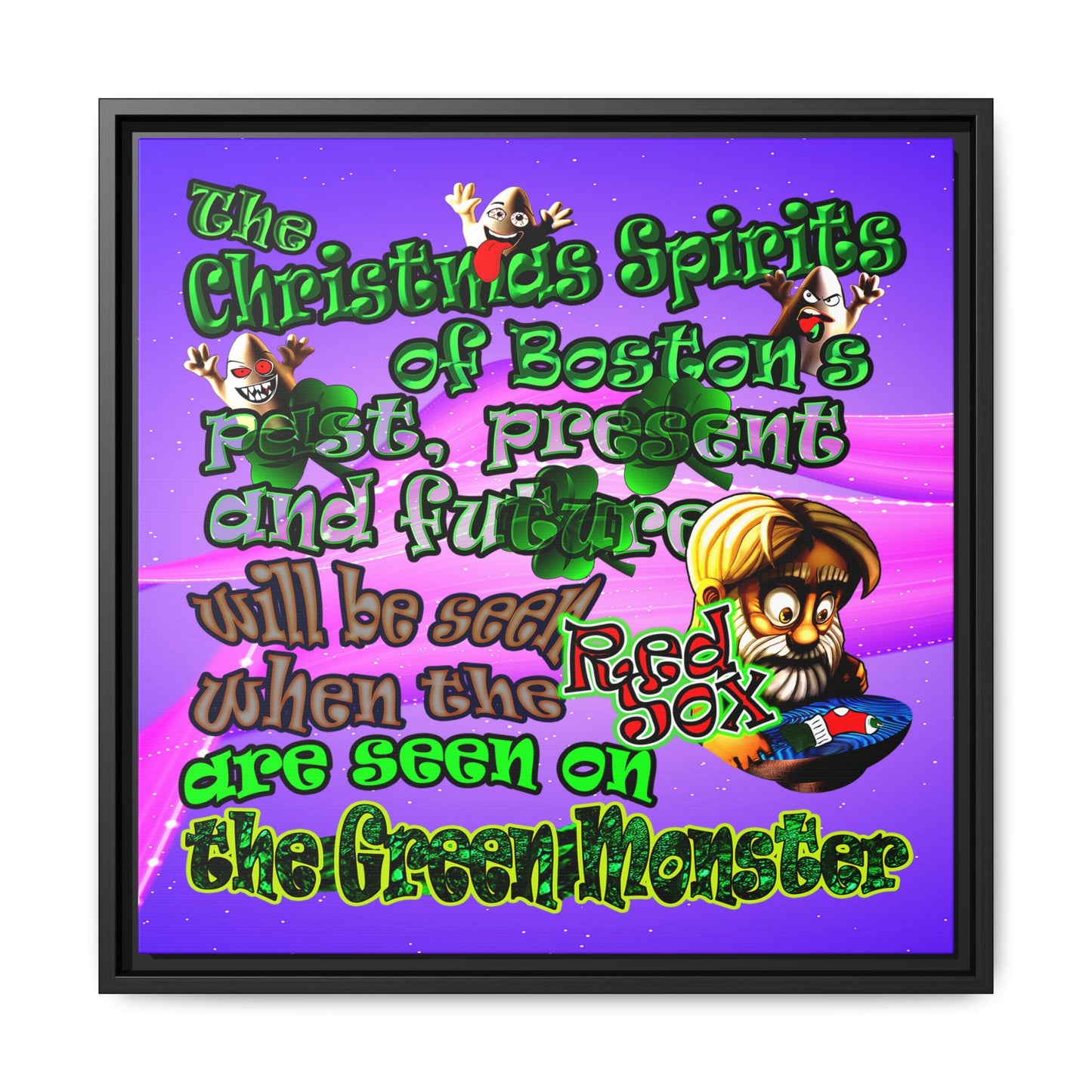 christmas spirits of boston - framed canvas art (purple-pink wave)
