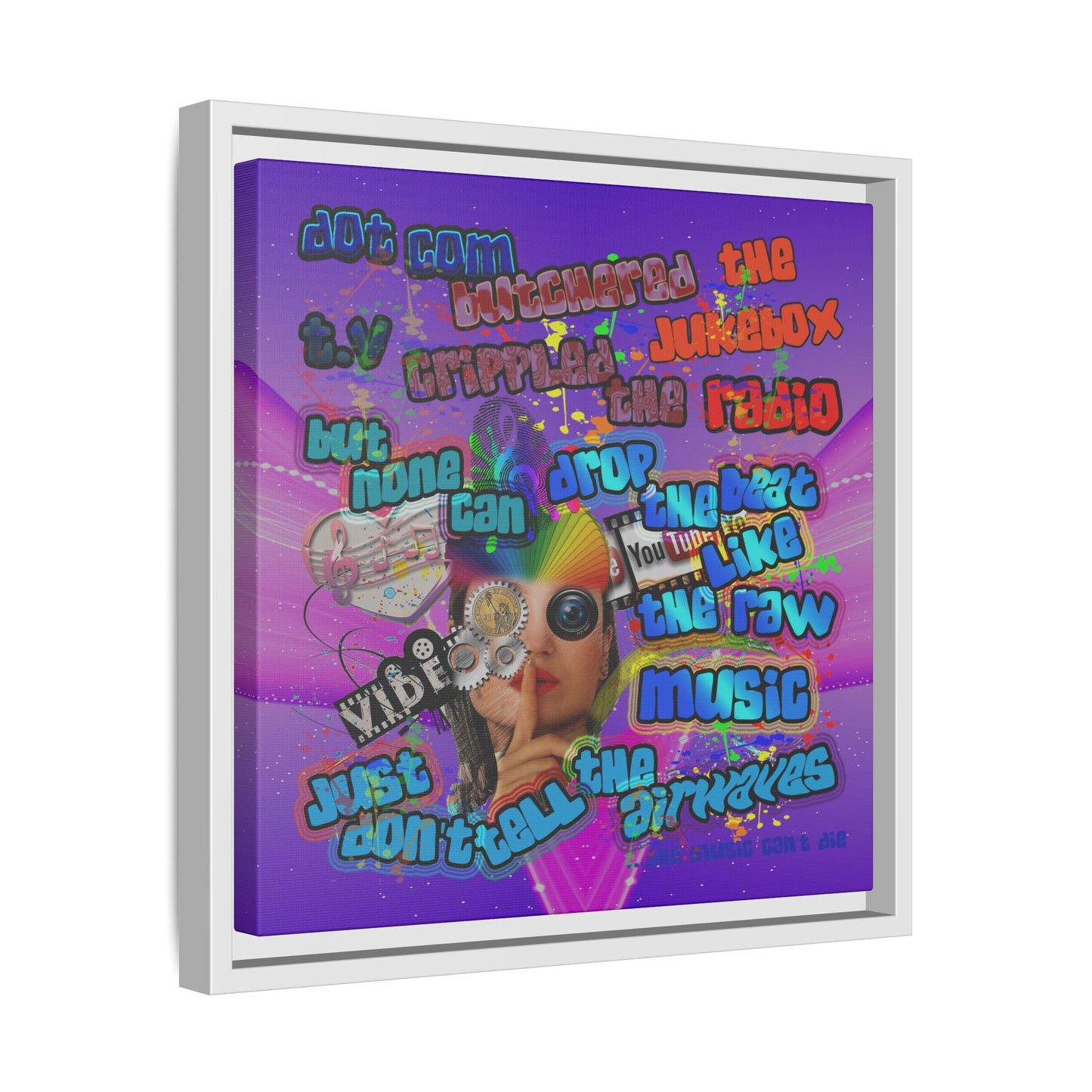 drop the beat - framed canvas art (purple-pink wave)