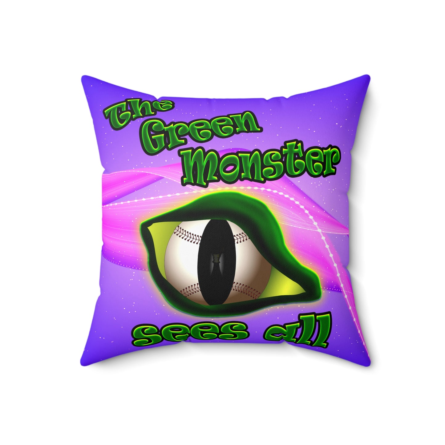 green monster - Spun Polyester Square Pillow - (purple-pink wave)