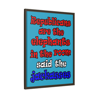 donkeys and elephants - framed canvas art (turquoise)