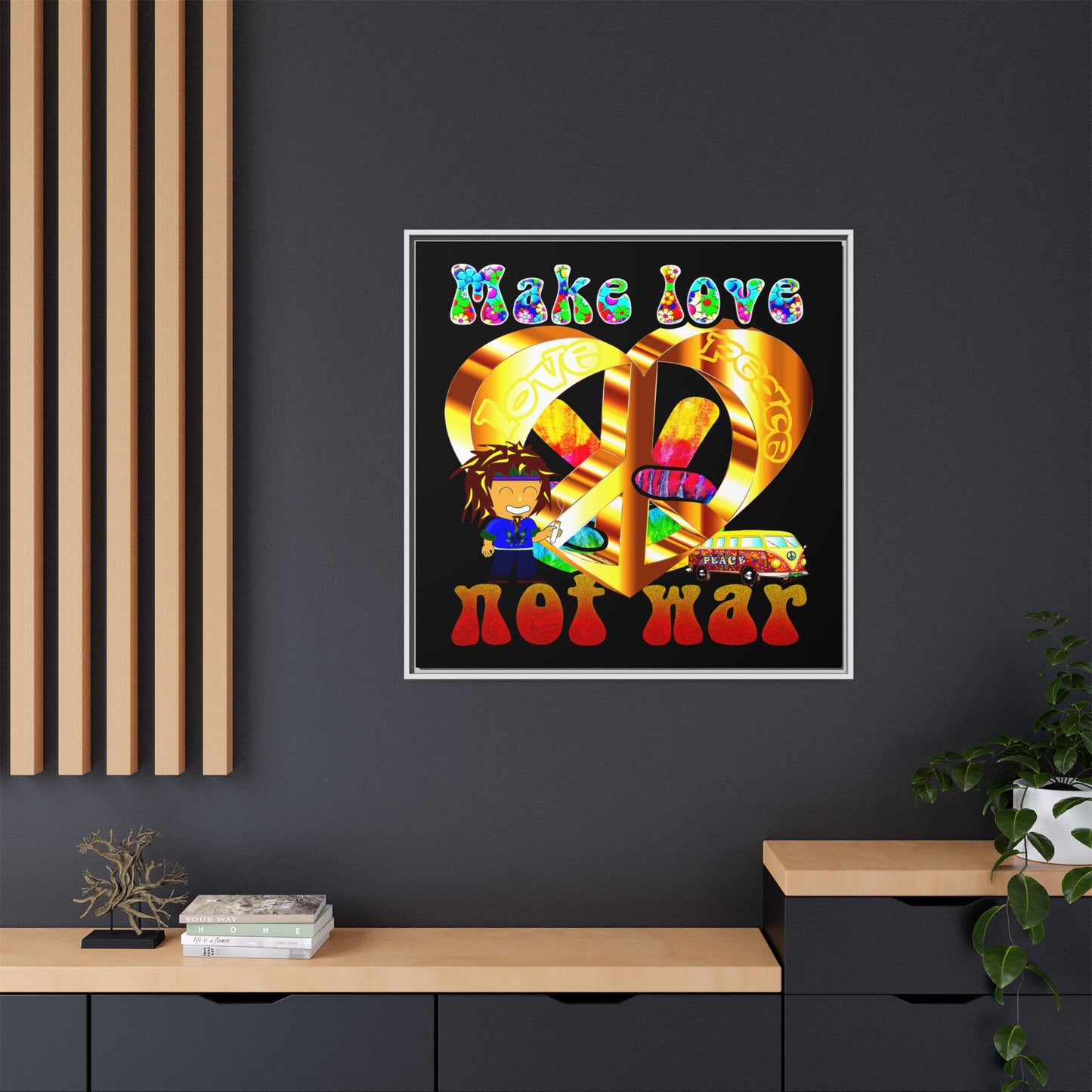 love peace - framed canvas art (black)