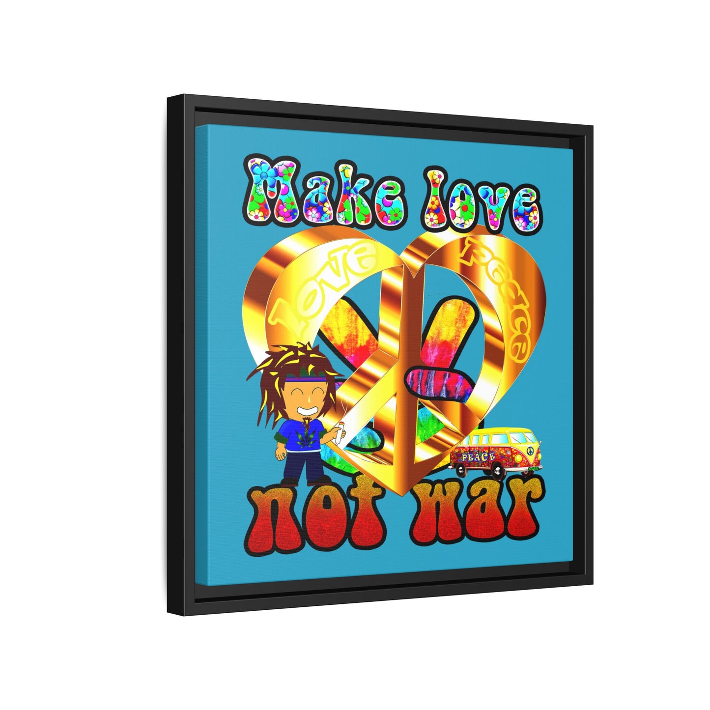 love peace - framed canvas art (turquoise)