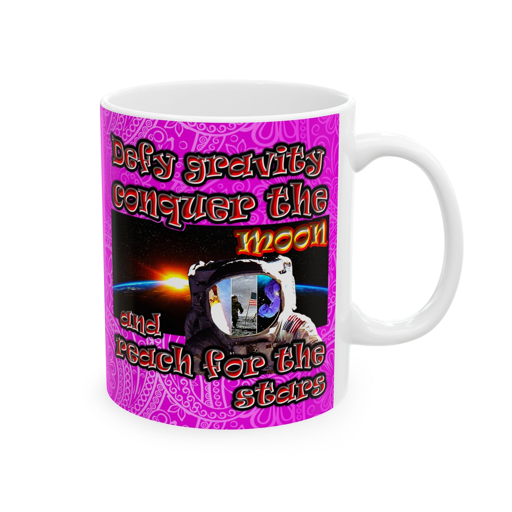 defy conquer reach - White Mug (pink swirl)