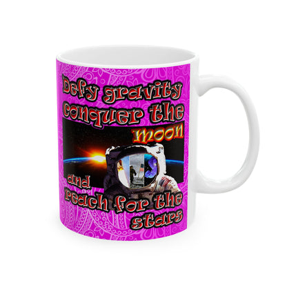 defy conquer reach - White Mug (pink swirl)