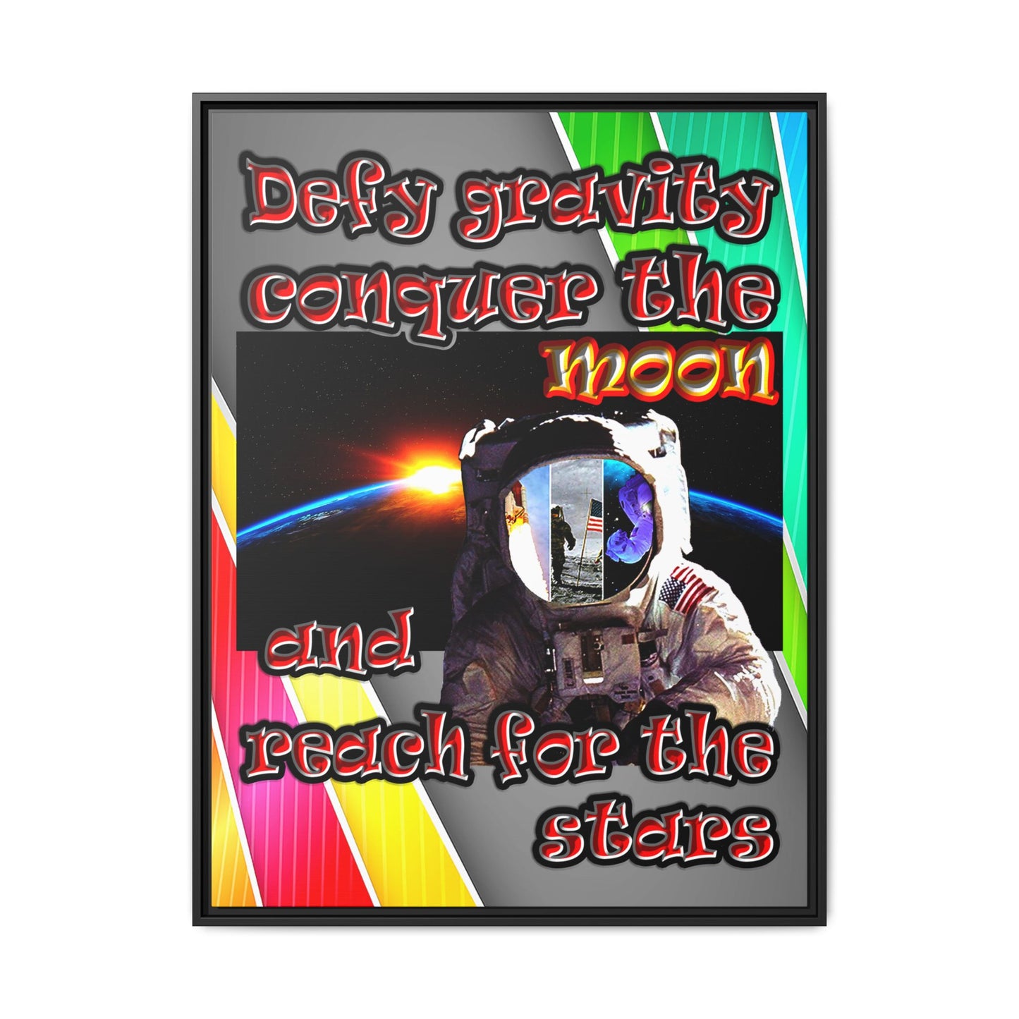 defy conquer reach - framed canvas art (rainbow split)