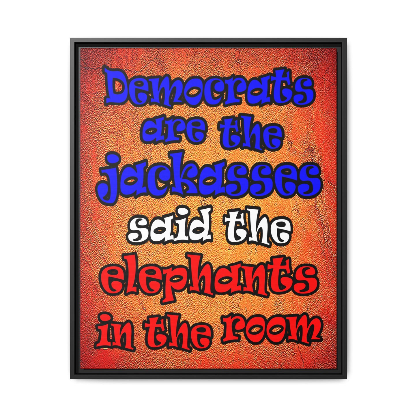 donkeys and elephants - framed canvas art (burnt orange)