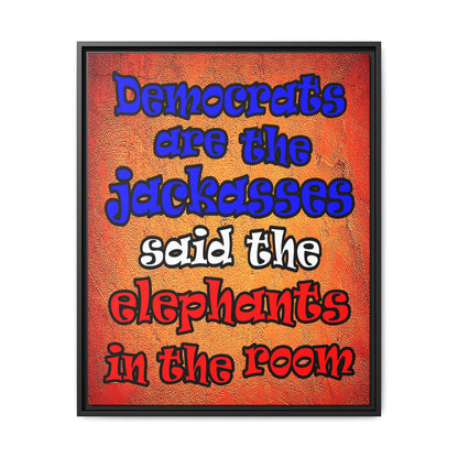 donkeys and elephants - framed canvas art (burnt orange)