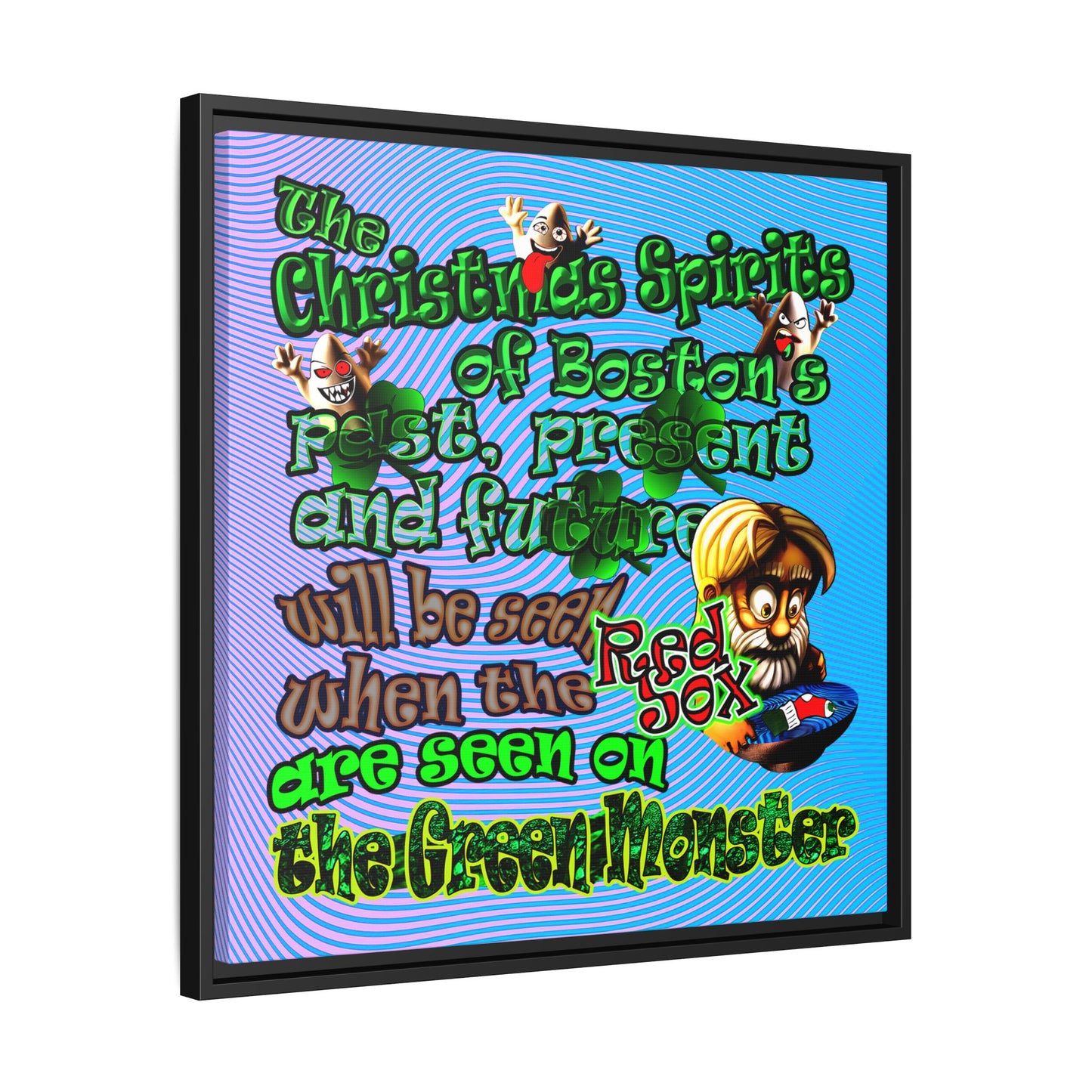 christmas spirits of boston - framed canvas art (light blue-purple wave)