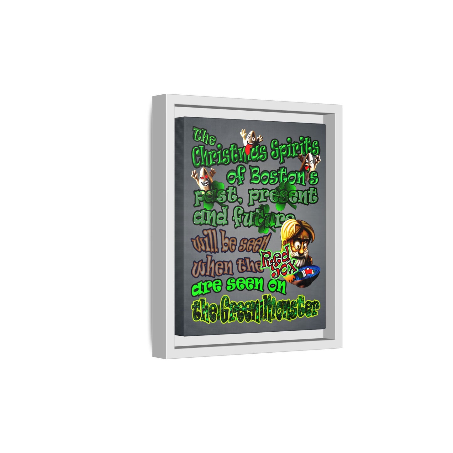 christmas spirits of boston - framed canvas art (grey-light grey)