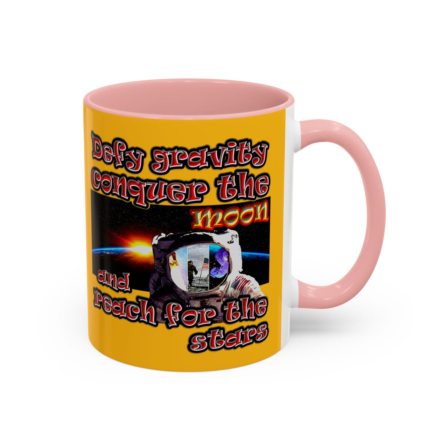 defy conquer reach - Accent Mug (yellow)