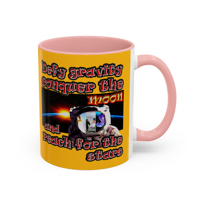 defy conquer reach - Accent Mug (yellow)