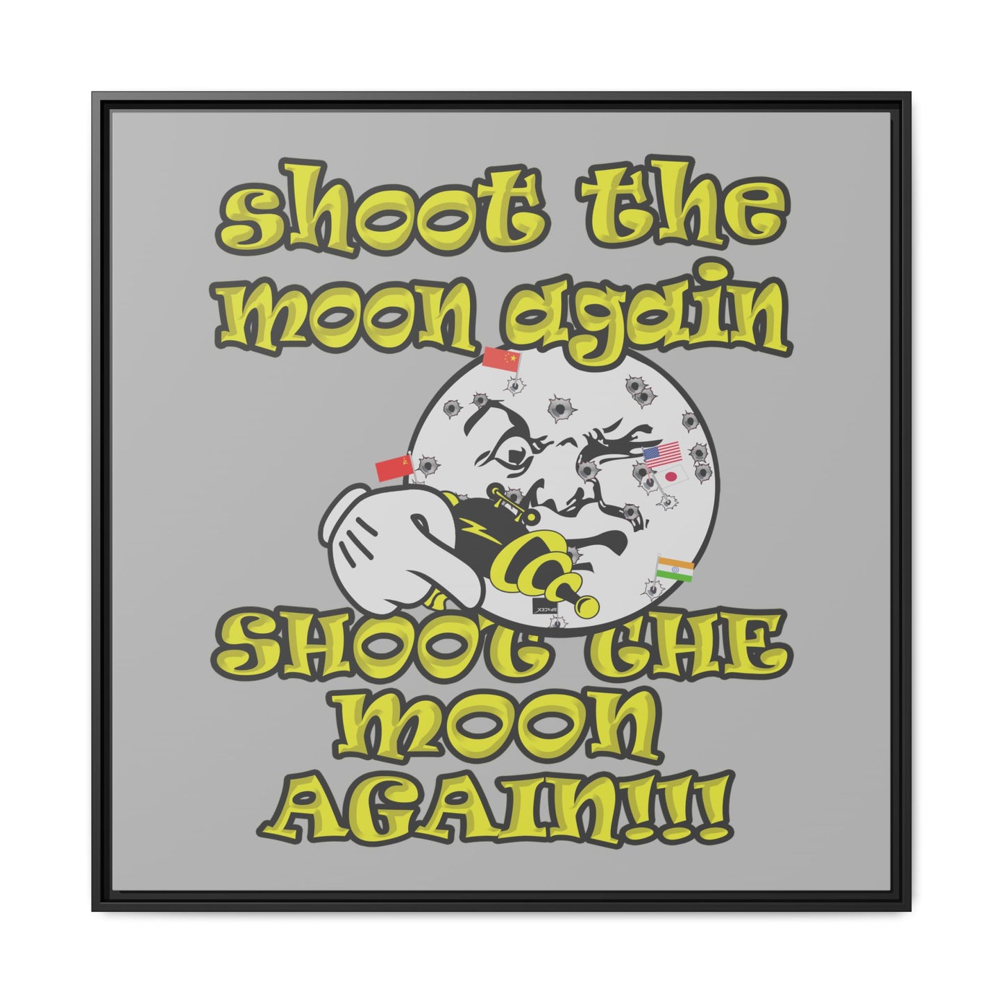 shoot the moon again - framed canvas art (light grey)