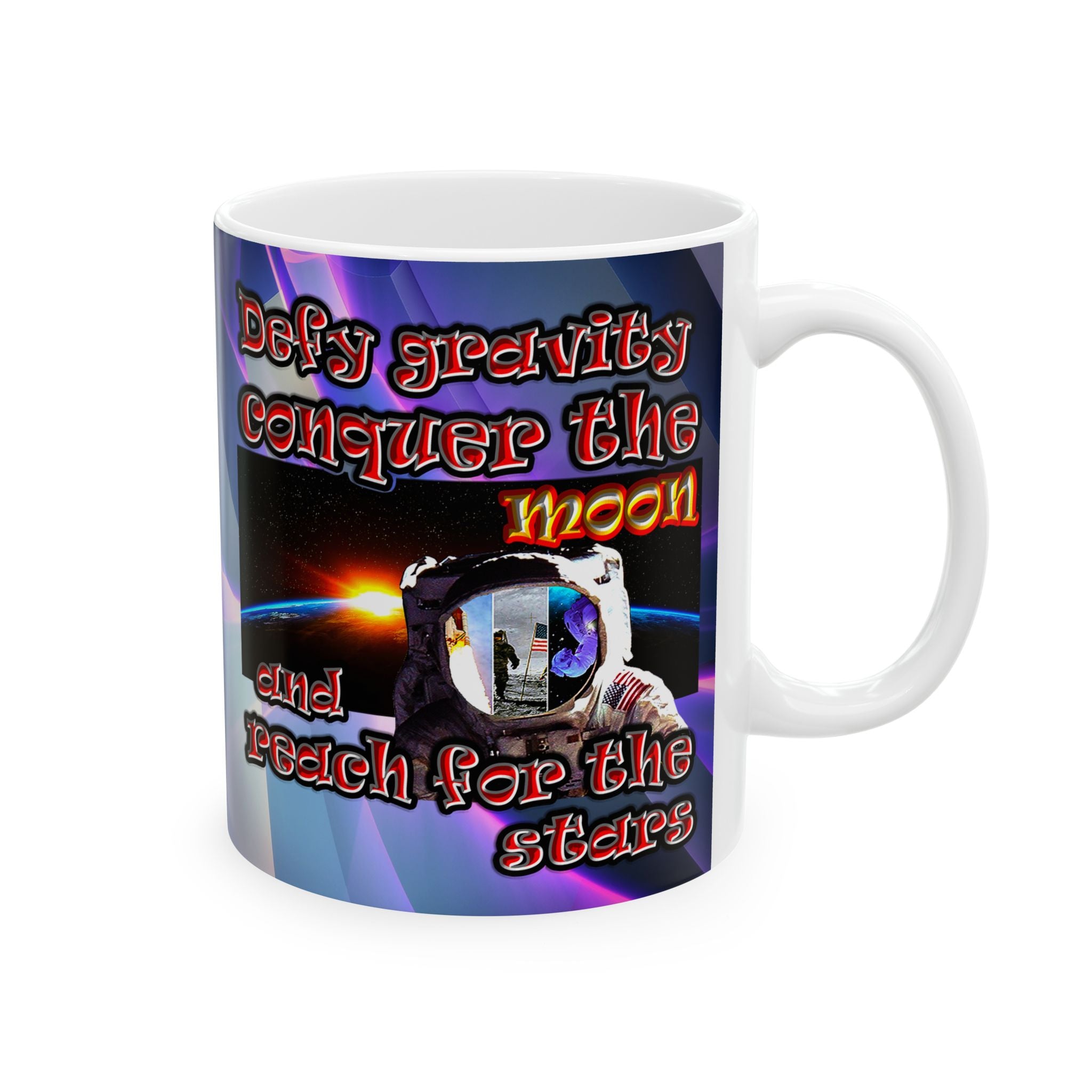 defy conquer reach - White Mug (grey-pink wave)