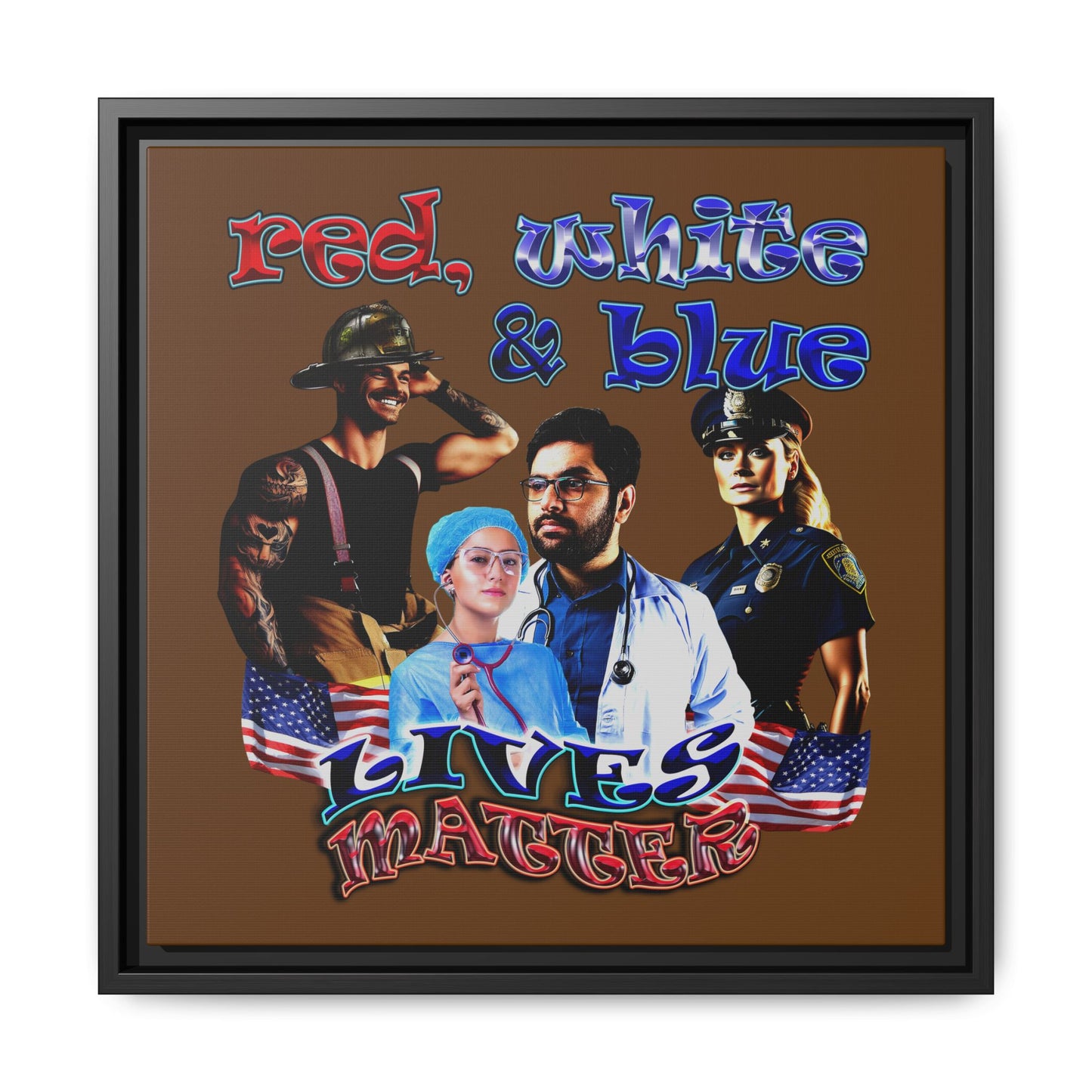 rw&b lives matter - framed canvas art (brown)