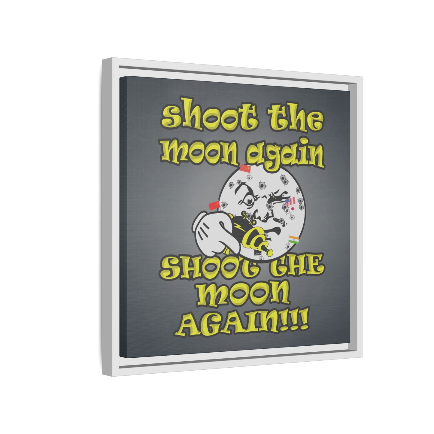 shoot the moon again - framed canvas art (grey-light grey)