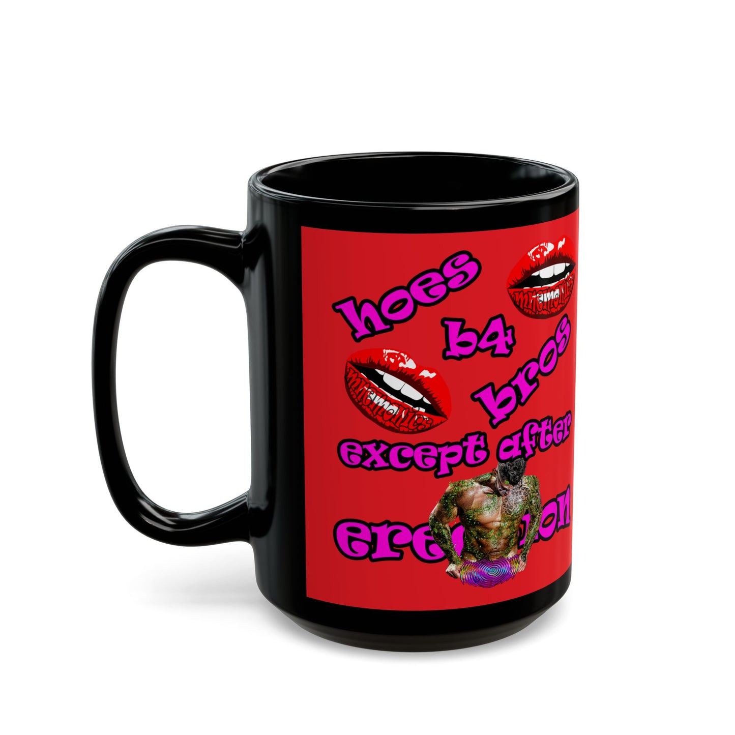 hoes b4 bros - Black Mug (red)