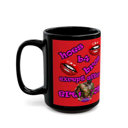 hoes b4 bros - Black Mug (red)