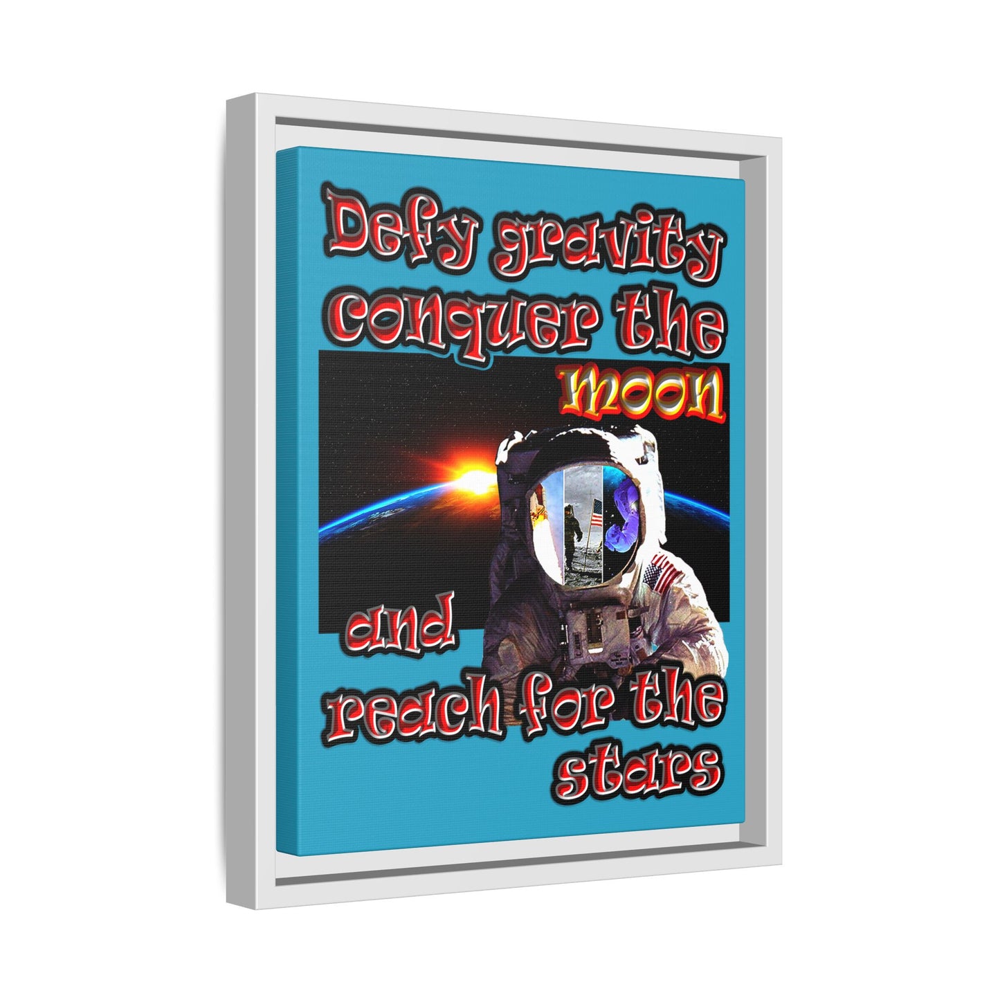defy conquer reach - framed canvas art (turquoise)