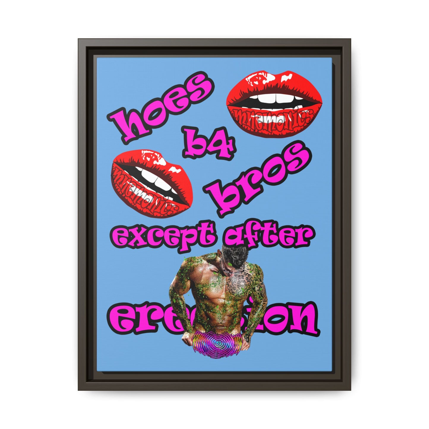 hoes b4 bros - framed canvas art (light blue)